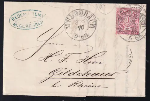 Ziffer 1 Gr. auf Firmenrechnung mit K2 M.GLADBACH 3.5.70 nach Gildehaus