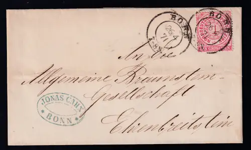 Ziffer 1 Gr. auf Briefhülle mit K2 BONN 26.4.71 nach Ehrenbreitstein