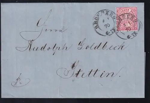 Ziffer 1 Gr. auf Briefhülle mit K2 BRONBERG 4.1.70 nach Goldbeck