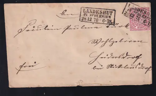 Ziffer 1 Gr. auf Brief mit R3 LANDESHUT IN SCHLESIEN 28.12.70