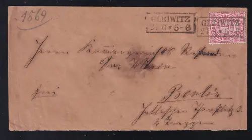 Ziffer 1 Gr. auf Briefe mit R2 GLEIWITZ 24.6. nach Berlin