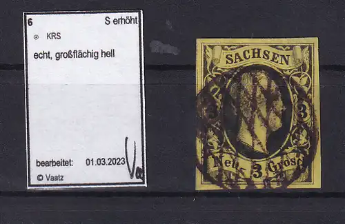 König Friedrich August II 3 Ngr. mit Vollgitterstempel, 1 großflächig hell, gepr. Vaatz BPP
