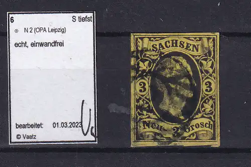 König Friedrich August II 3 Ngr. mit Vollgitterstempel, gepr. Vaatz BPP