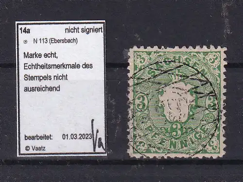 Wappen 3 Pfg. mit Nummernstempel 113 (= Ebnwersbach), 