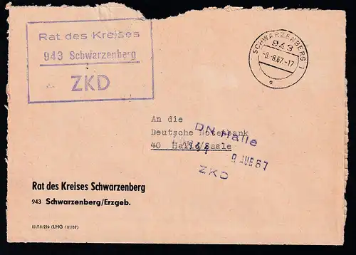 R3 Rat des Kreises 943 Schwartenberg ZKD auf Brief, Brief dreiseitig rauh geöffnet