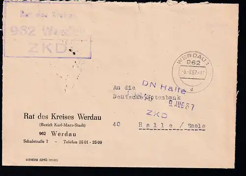 R3 Rat des Kreises 962 Werdau ZKD auf Brief, Brief dreiseitig geöffnet