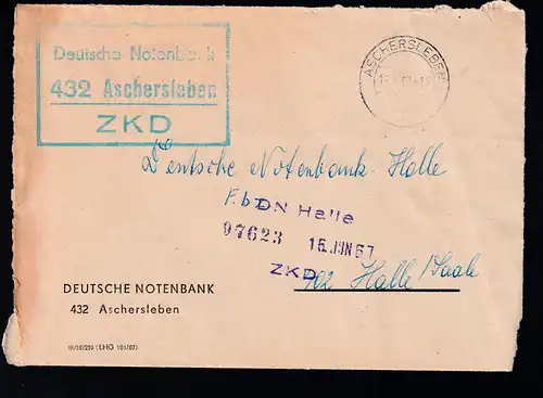 R3 Deutsche Notenbank 432 Aschersleben ZKD auf Brief, Brief dreiseitig geöffnet