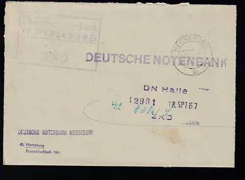 R3 Deutsche Notenbank 42 MERSEBURG ZKD auf Brief, Brief dreiseitig geöffnet