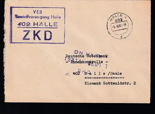 R4 VEB Baustoffversorgung Halle 402 HALLE ZKD auf Brief, Brief dreiseitig geöffnet