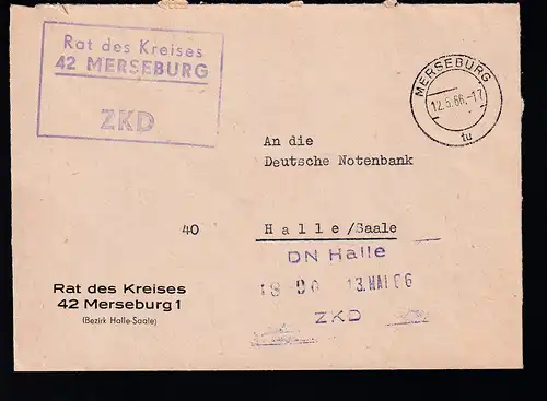 R3 Rat des Kreises 42 MERSEBURG ZKD auf Brief, Brief dreiseitig geöffnet