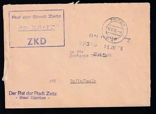 R3 Rat der Stadt Zeitz 49 ZEITZ ZKD auf Brief, Brief dreiseitig geöffnet