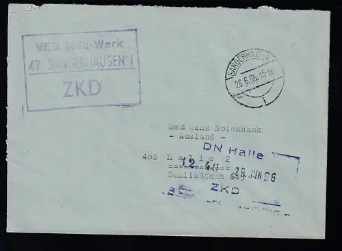 R3 VEB Mifa-Werk 47 SANGERHAUSEN ZKD auf Brief, Brief dreiseitig geöffnet