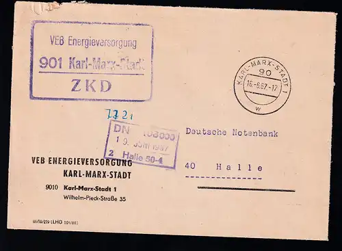 R3 VEB Energieversorgung 901 Karl-Marx-Stadt ZKD auf Brief, Brief dreiseitig geöffnet
