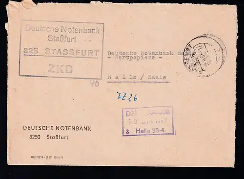4 Deutsche Notenbank Staßfurt 325 STASSFURT ZKD auf Brief, Brief dreiseitig geöffnet