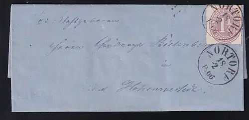 Ziffer 1¼ S auf Brief mit K1 NORTORF 18.2.1866 nach Hohenwestedt