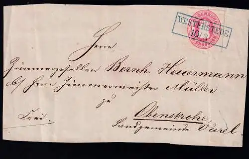 Wappen 1 Gr. auf Briefvorderseite mit R2 WEASTWERSTEDE 10/3