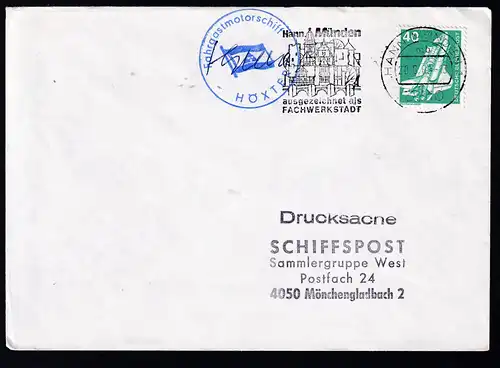 Ost. Hameln 28.8.83 + K1 FAHRGASTMOTORSCHIFF HÖXTER auf Brief