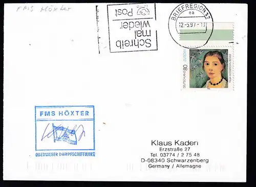 Ost. Hameln 12.5.97 + Cachets FMS Höxter auf Postkarte