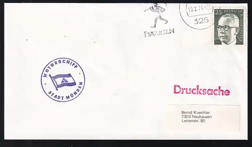 OSt. Hameln 13.2.74 + K1 MOTORSCHIFF STADT MÜNDEN auf Brief