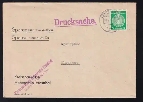 Staatswappen 5 Pfg. auf Brief der Kreissparkasse Hohenstein-Ertnstthal Zweigstelle