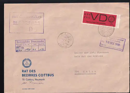 VD-Marke auf Brief (Format C5) des Rat des Bezirkes Cottbus