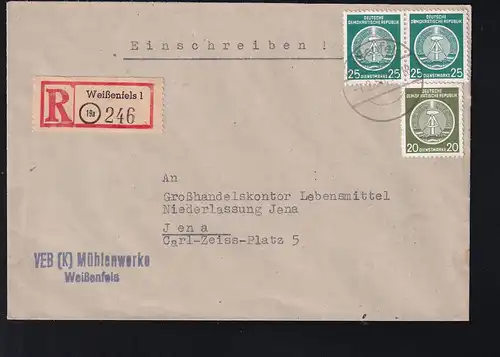 Staatswappen 20 Pfg. und 25 Pfg. (2x)auf R-Brief des VEB  (K)Mühlenwerke Weißenfels