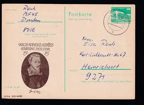 Bach-Händel-Schütz Ehrung DDR 1985 ab Podlitz 4.12.86 nach Heinrichsdorf