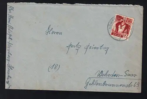 Freimarke 24 Pfg. auf Brief ab Homburg (Saar) 23.7.47 nach Wehrden-Saar