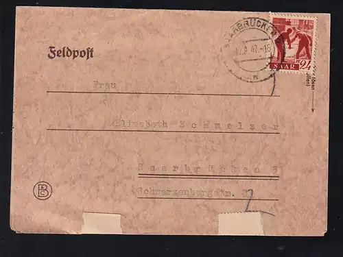 Freimarke 24 Pfg. auf Brief ab Saarbrücken 2 12.9.47 nach Sqaarbrücken 3