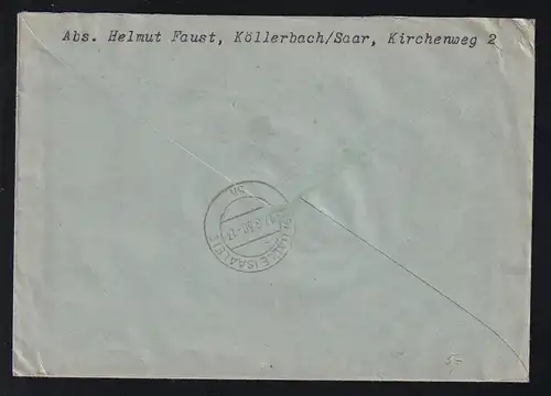 Freimarke 4 Fr., 6 Fr. und 50Fr,. auf R-Brief ab Köllerbach über Völklingen (Saar) 12.6.50 