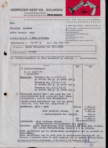 Firmenrechnung "Gebrüder Neef KG, Präzisionswerkzeugfabrik, 1979, Aktenlochung