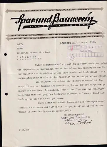 Firmenrechnung "Spar- und Bauverein eGmbH, Solingen", 1930, Aktenlochung