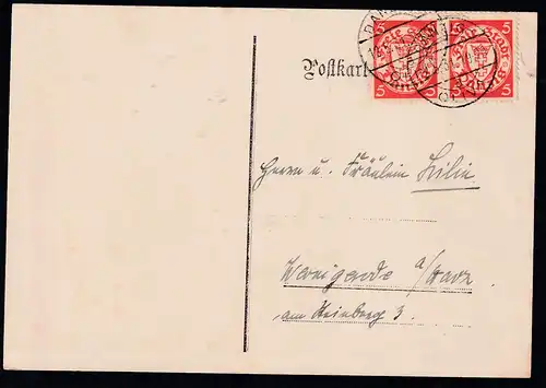 Wappen 5 Pfg. waager. Paar auf Postkarte ab Danzig-Oliva 12.5.31 nach Wernigerode a/Harz 