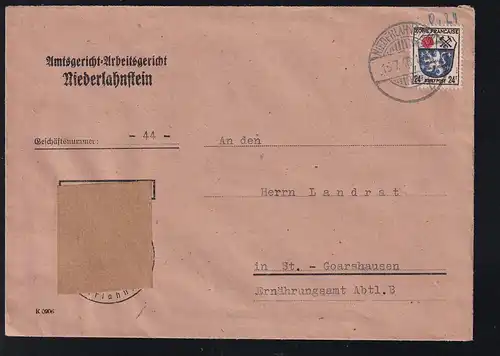 Wappen 24 Pfg. auf Brief des Amtsgericht-Arbeitsgericht Niederlahnstein 