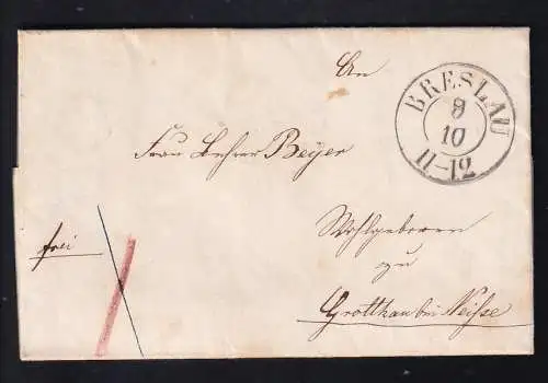 1856 K2 BRESLAU 9.10. autf Brief nach Ghrotthau bei Neisse
