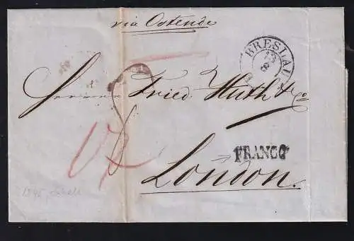 1845 K2 BRESLAU 12.8. qauf Brief nach London
