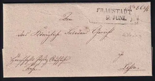 1832 R2 FRAUSTADT 9. JUNI auf Brief nach Lissa