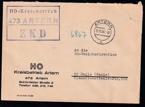 R3 HO-Kreisbetrieb 473 ARTERN ZKD auf Brief