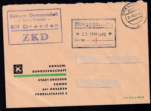 R4 Konsum-Genossenschaft -Stadt Dresden- 801 Dresden ZKD auf Brief, 