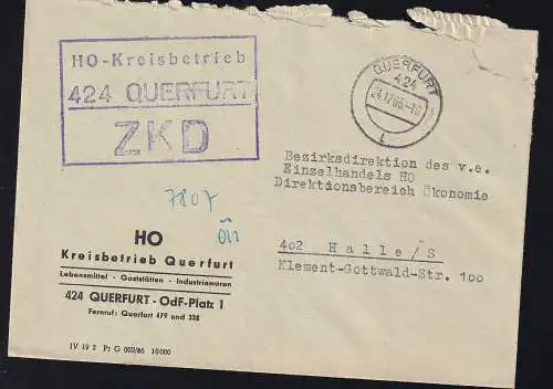 R3 HO-Kreisbetrieb 424 QUERFURT ZKD auf Brief