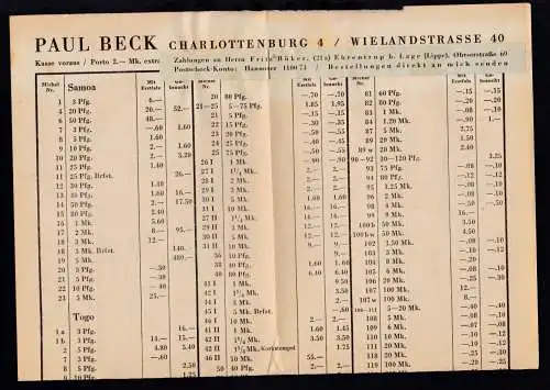 Schwarzaufdruck 6 Pfg. auf Preisliste des Briefmarkenhändlers Paul Beck 
