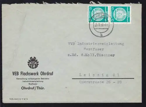 Staarswappen 10 Pfg. 2x auf Brief des VEB Flachswerk Ohrdruf/Thür.