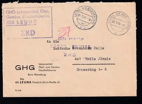 R4 GHG Lebensmittel, obst, Gemüse, Haushaltchemie 422 LEUNA ZKD auf Brief,