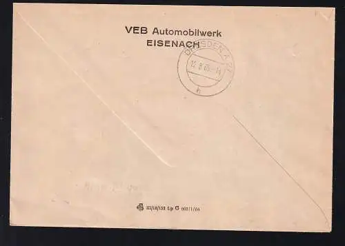 VD-Marke auf Fensterbrief des VEB Automobilwerk Eiasenach