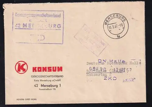 R3 Konsumgenossenschaft e.G.m.b.H. 42 MERSEBURG ZKD auf Brief