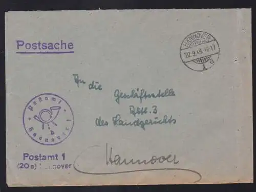 1949 Brief (Postsache) des Postamt Hannover 1nach Hannover, rects Aktennaht
