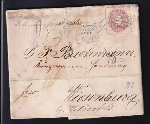 Wappen 1 Ngr. auf Brief mit Nummernstempel 38 + R3 LICHTENSTEIN CALLENBERG 2 II 65