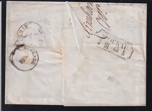 König Johann ½ Ngr. auf Briefhülle mit Nummernstempel 52 + K2 LIMBACH 2.III.63 nach schwarzenberg