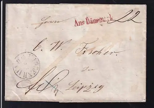 1871 Briehülle ab Kopenhagen nach Leipzig mit L1 Aus Dänemark + rs Bahnpost-L3 HAMBURG BERLIN