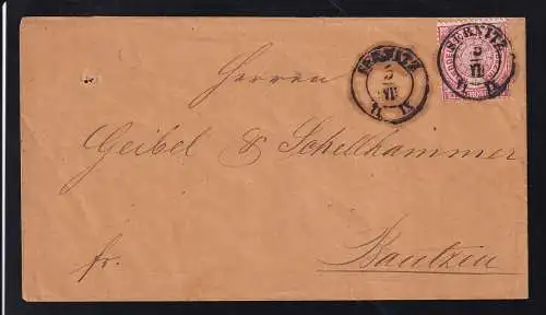 Ziffer 1 Gr. auf Brief mit K2 SEBNITZ 5.VII. nach Bautzen, Brief Nagelloch